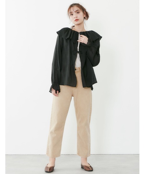 POU DOU DOU（プードゥドゥ）の「シアーラッフルカラー2wayブラウス（シャツ/ブラウス・レディース・モカ/ライトグレー/ブラック・3）」の14枚目の写真