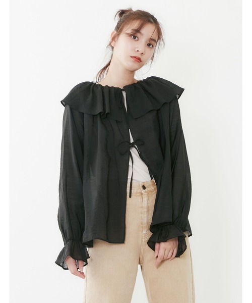 POU DOU DOU（プードゥドゥ）の「シアーラッフルカラー2wayブラウス（シャツ/ブラウス・レディース・モカ/ライトグレー/ブラック・3）」の16枚目の写真