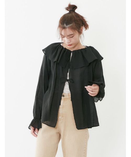 POU DOU DOU（プードゥドゥ）の「シアーラッフルカラー2wayブラウス（シャツ/ブラウス・レディース・モカ/ライトグレー/ブラック・3）」の17枚目の写真