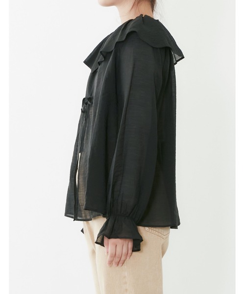 POU DOU DOU（プードゥドゥ）の「シアーラッフルカラー2wayブラウス（シャツ/ブラウス・レディース・モカ/ライトグレー/ブラック・3）」の19枚目の写真