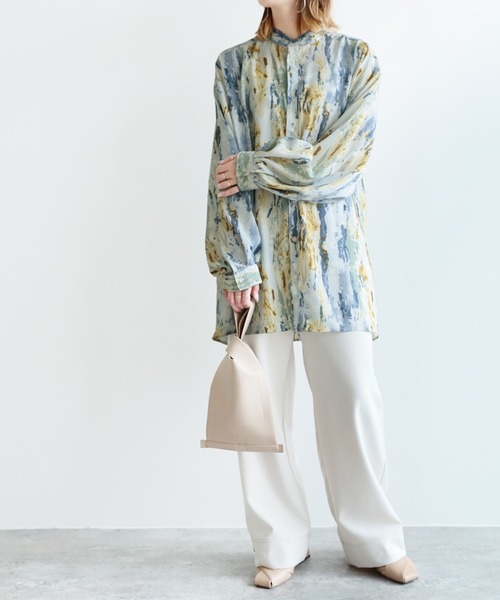 reca（レカ）の「ジョーゼットペイント柄プリントビッグシャツ（シャツ/ブラウス・レディース・ブルー/グリーン・M）」の6枚目の写真