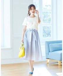 【洗える】異素材を組み合わせた、ニットコンビストライプワンピース