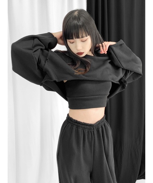 LVEU.（ラブユ.）の「Cut-off sweat bratop set / カットオフスウェットキャミセット（スウェット・レディース・ブラック/グレー・FREE）」の9枚目の写真