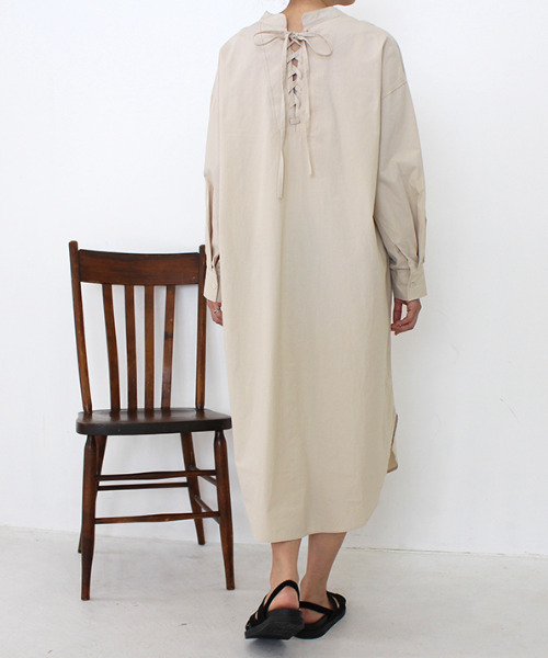 セール】ノーカラーリボンシャツワンピース（ワンピース）｜MODE ROBE