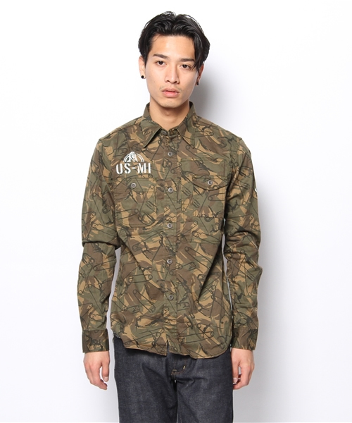 HYSTERIC GLAMOUR（ヒステリックグラマー）の「US STENCIL pt 長袖ミリタリーSH（シャツ/ブラウス・メンズ・グリーン系カモフラージュ/チャコールグレー/カーキ・LARGE/MEDIUM/SMALL）」の7枚目の写真
