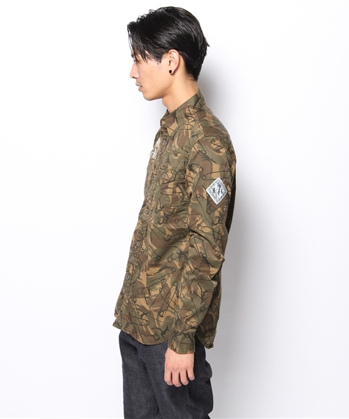 HYSTERIC GLAMOUR（ヒステリックグラマー）の「US STENCIL pt 長袖ミリタリーSH（シャツ/ブラウス・メンズ・グリーン系カモフラージュ/チャコールグレー/カーキ・LARGE/MEDIUM/SMALL）」の8枚目の写真