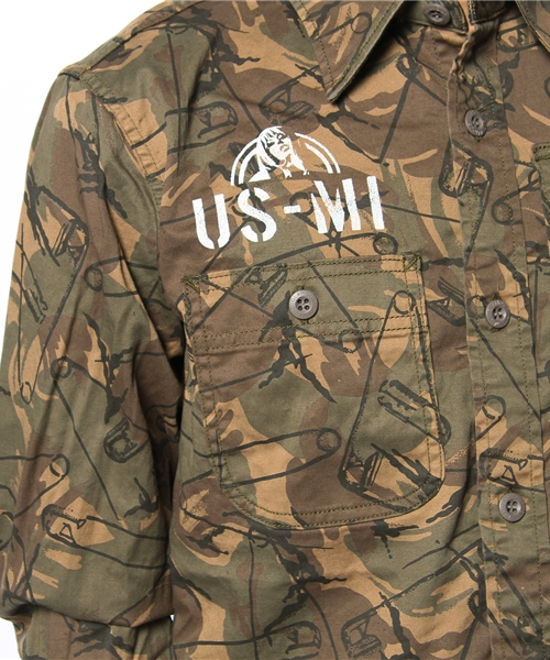 HYSTERIC GLAMOUR（ヒステリックグラマー）の「US STENCIL pt 長袖ミリタリーSH（シャツ/ブラウス・メンズ・グリーン系カモフラージュ/チャコールグレー/カーキ・LARGE/MEDIUM/SMALL）」の13枚目の写真