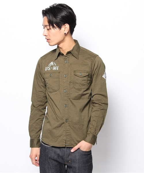 HYSTERIC GLAMOUR（ヒステリックグラマー）の「US STENCIL pt 長袖ミリタリーSH（シャツ/ブラウス・メンズ・グリーン系カモフラージュ/チャコールグレー/カーキ・LARGE/MEDIUM/SMALL）」の5枚目の写真