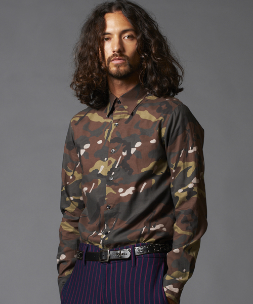 HYSTERIC GLAMOUR（ヒステリックグラマー）の「US STENCIL pt 長袖ミリタリーSH（シャツ/ブラウス・メンズ・グリーン系カモフラージュ/チャコールグレー/カーキ・LARGE/MEDIUM/SMALL）」の6枚目の写真