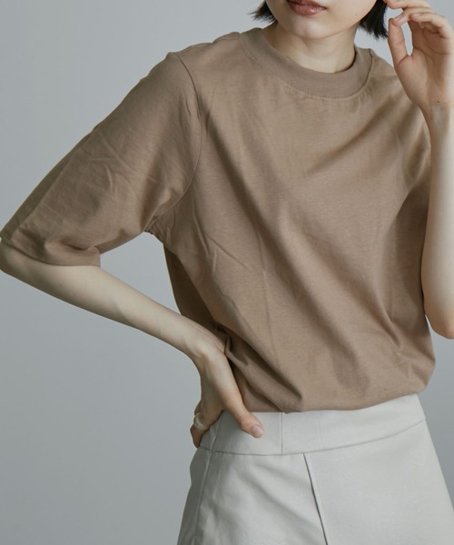 etoll.（エトル）の「モックネック半袖Tシャツ（Tシャツ/カットソー・レディース・オフホワイト/モカ/ブラック/グレイッシュベージュ・3L/L/4L/LL/M）」の21枚目の写真