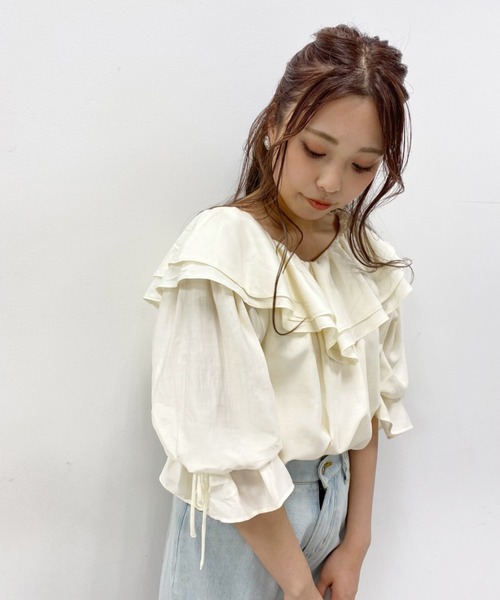 one after another NICE CLAUP(ワンアフターアナザーナイスクラップ)の「ラッフルフリル半袖ブラウス(シャツ/ブラウス・レディース・サックスブルー/アイボリー/ホワイト系その他/ベージュ系その他・FREE)」の17枚目の写真