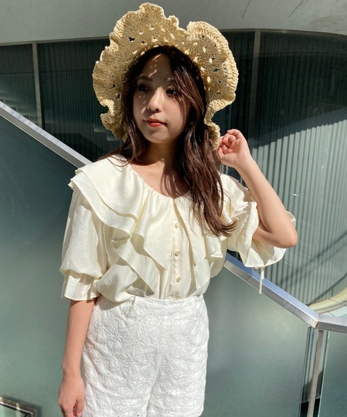 one after another NICE CLAUP(ワンアフターアナザーナイスクラップ)の「ラッフルフリル半袖ブラウス(シャツ/ブラウス・レディース・サックスブルー/アイボリー/ホワイト系その他/ベージュ系その他・FREE)」の10枚目の写真