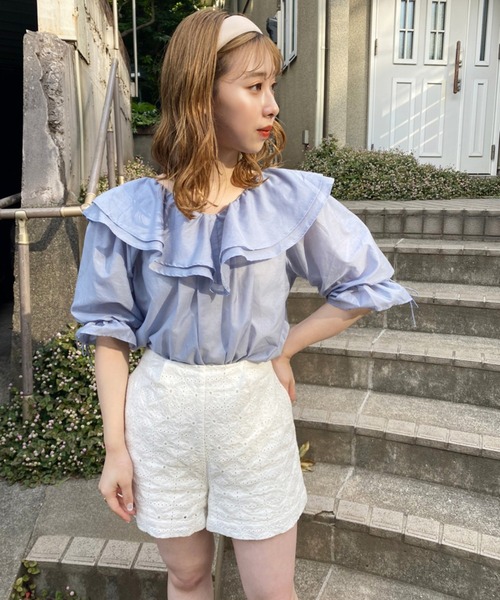 セール】ラッフルフリル半袖ブラウス（シャツ/ブラウス）｜one after