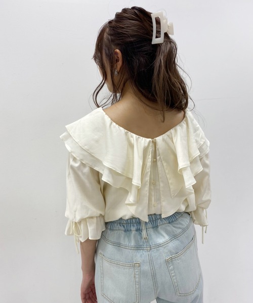 one after another NICE CLAUP(ワンアフターアナザーナイスクラップ)の「ラッフルフリル半袖ブラウス(シャツ/ブラウス・レディース・サックスブルー/アイボリー/ホワイト系その他/ベージュ系その他・FREE)」の18枚目の写真