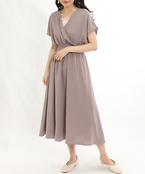 TRUDEA（トルディア）の「リネンライクカシュクールワンピース（ワンピース・レディース・ブルー/ブラック×ホワイト/グレイッシュベージュ・MEDIUM/LARGE）」の17枚目の写真