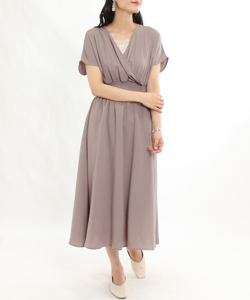 TRUDEA（トルディア）の「リネンライクカシュクールワンピース（ワンピース・レディース・ブルー/ブラック×ホワイト/グレイッシュベージュ・MEDIUM/LARGE）」の18枚目の写真