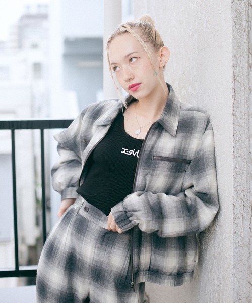 X-girl（エックスガール）の「OMBRE PLAID JACKET（ブルゾン・レディース・ブラック/ブラウン・S/M）」の15枚目の写真