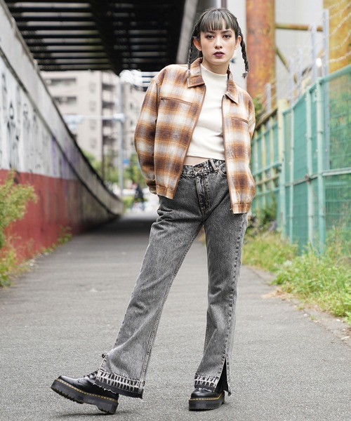 X-girl（エックスガール）の「OMBRE PLAID JACKET（ブルゾン・レディース・ブラック/ブラウン・S/M）」の3枚目の写真