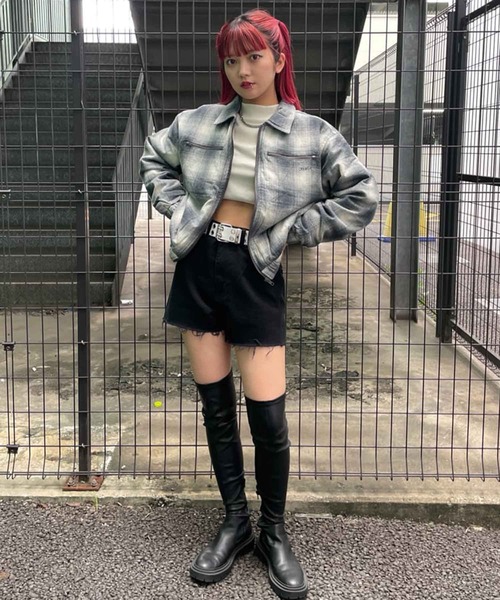 X-girl（エックスガール）の「OMBRE PLAID JACKET（ブルゾン・レディース・ブラック/ブラウン・S/M）」の21枚目の写真