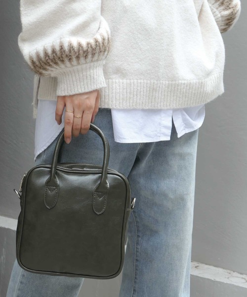 CORNERS（コーナーズ）の「スクエアミニボストンバッグ（ショルダーバッグ・レディース・ブラック/カーキ/グレイッシュベージュ/ブラウン・FREE）」の21枚目の写真