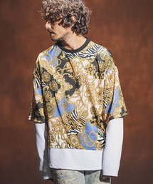 Jih Nunc | mlt3538-総柄×カットソーコンビフェイクレイヤードカットソー(Tシャツ/カットソー)