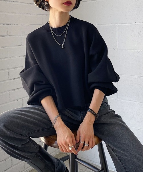 PAGEBOY（ページボーイ）の「ショートクループルオーバー（ニット/セーター・レディース・ブラック/オフホワイト/ブルー/グリーン/ピンク・FREE）」の3枚目の写真