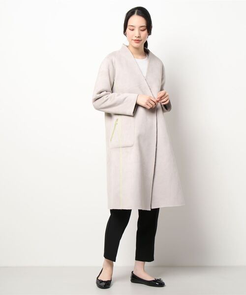 Q(キュー)の「フェイクムートンコート(ムートンコート・レディース・モスグリーン/ライトグレー/ブラック・MEDIUM)」の9枚目の写真