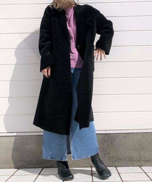 Q(キュー)の「フェイクムートンコート(ムートンコート・レディース・モスグリーン/ライトグレー/ブラック・MEDIUM)」の2枚目の写真