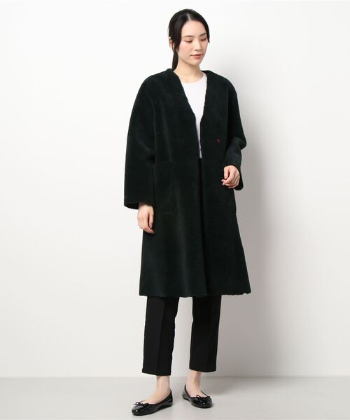 Q(キュー)の「フェイクムートンコート(ムートンコート・レディース・モスグリーン/ライトグレー/ブラック・MEDIUM)」の7枚目の写真