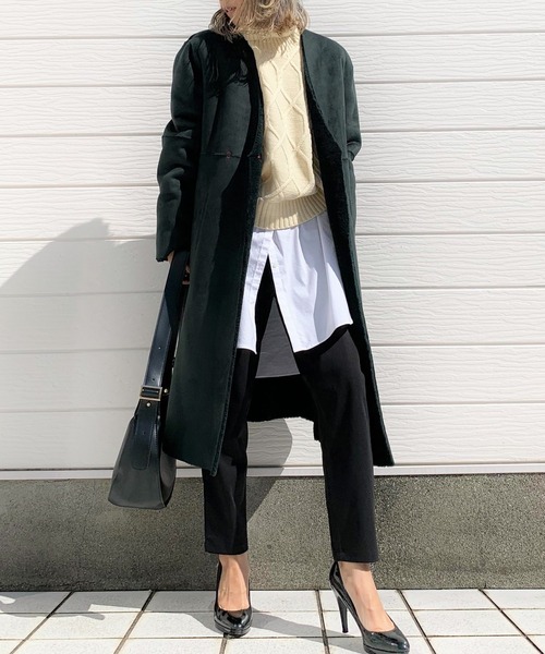 Q(キュー)の「フェイクムートンコート(ムートンコート・レディース・モスグリーン/ライトグレー/ブラック・MEDIUM)」の12枚目の写真