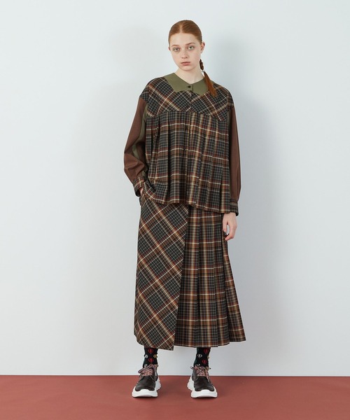 FRAPBOIS（フラボア）の「T/Rチェック ブラウス（シャツ/ブラウス・レディース・ブラウン/グリーン・1）」の12枚目の写真