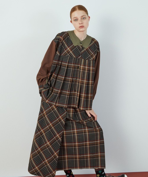 FRAPBOIS（フラボア）の「T/Rチェック ブラウス（シャツ/ブラウス・レディース・ブラウン/グリーン・1）」の10枚目の写真