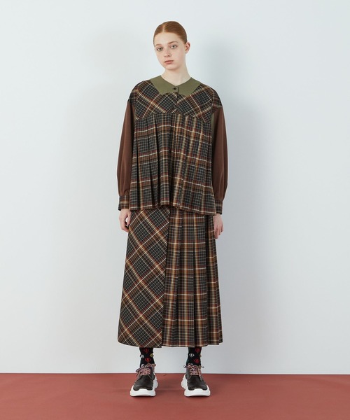 FRAPBOIS（フラボア）の「T/Rチェック ブラウス（シャツ/ブラウス・レディース・ブラウン/グリーン・1）」の11枚目の写真