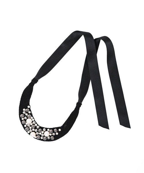 Narcissus（ナルシス）の「【Narcissus】パールリボンネックレス（ネックレス・レディース・ブラック・FREE）」の4枚目の写真