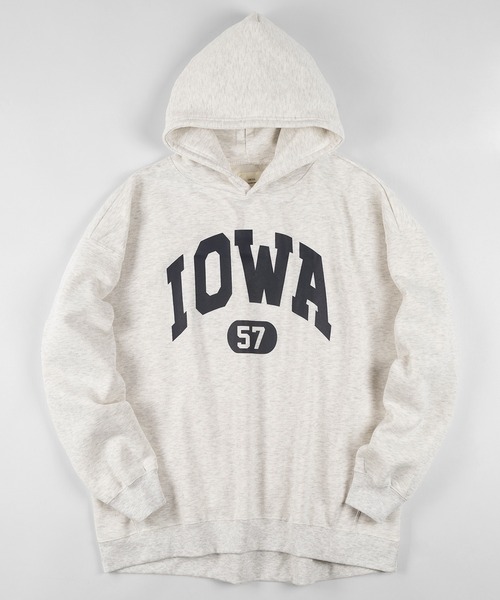 make a ray!（メイク ア レイ！）の「カレッジロゴ オーバーサイズ プリントプルパーカー/フーディー/裏起毛（パーカー・メンズ・ホワイト/ブラック/ベージュ/ネイビー/グレー/ブルー/グリーン/オートミール・M/L/XL）」の6枚目の写真