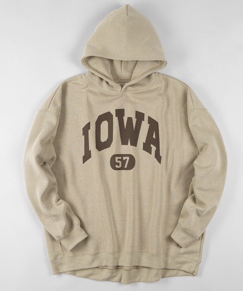 make a ray!（メイク ア レイ！）の「カレッジロゴ オーバーサイズ プリントプルパーカー/フーディー/裏起毛（パーカー・メンズ・ホワイト/ブラック/ベージュ/ネイビー/グレー/ブルー/グリーン/オートミール・M/L/XL）」の5枚目の写真