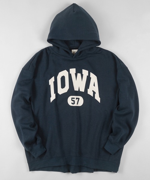 make a ray!（メイク ア レイ！）の「カレッジロゴ オーバーサイズ プリントプルパーカー/フーディー/裏起毛（パーカー・メンズ・ホワイト/ブラック/ベージュ/ネイビー/グレー/ブルー/グリーン/オートミール・M/L/XL）」の8枚目の写真