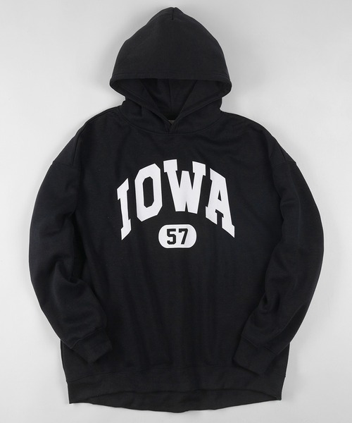 make a ray!（メイク ア レイ！）の「カレッジロゴ オーバーサイズ プリントプルパーカー/フーディー/裏起毛（パーカー・メンズ・ホワイト/ブラック/ベージュ/ネイビー/グレー/ブルー/グリーン/オートミール・M/L/XL）」の3枚目の写真