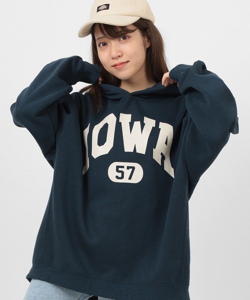 make a ray!（メイク ア レイ！）の「カレッジロゴ オーバーサイズ プリントプルパーカー/フーディー/裏起毛（パーカー・メンズ・ホワイト/ブラック/ベージュ/ネイビー/グレー/ブルー/グリーン/オートミール・M/L/XL）」の16枚目の写真