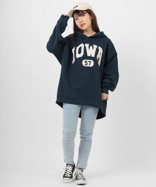 make a ray!（メイク ア レイ！）の「カレッジロゴ オーバーサイズ プリントプルパーカー/フーディー/裏起毛（パーカー・メンズ・ホワイト/ブラック/ベージュ/ネイビー/グレー/ブルー/グリーン/オートミール・M/L/XL）」の22枚目の写真