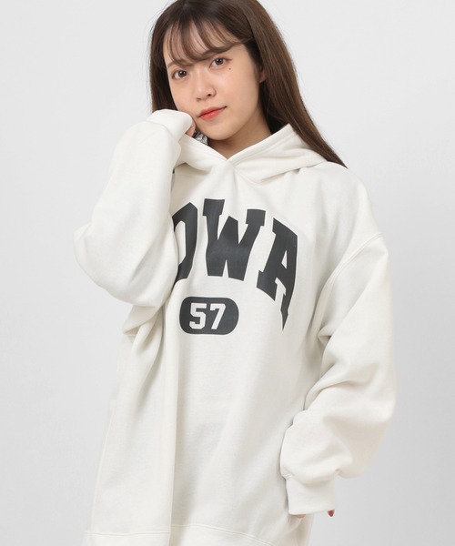 make a ray!（メイク ア レイ！）の「カレッジロゴ オーバーサイズ プリントプルパーカー/フーディー/裏起毛（パーカー・メンズ・ホワイト/ブラック/ベージュ/ネイビー/グレー/ブルー/グリーン/オートミール・M/L/XL）」の9枚目の写真