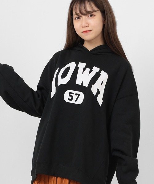 make a ray!（メイク ア レイ！）の「カレッジロゴ オーバーサイズ プリントプルパーカー/フーディー/裏起毛（パーカー・メンズ・ホワイト/ブラック/ベージュ/ネイビー/グレー/ブルー/グリーン/オートミール・M/L/XL）」の10枚目の写真