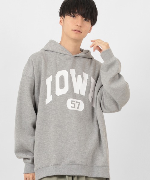 make a ray!（メイク ア レイ！）の「カレッジロゴ オーバーサイズ プリントプルパーカー/フーディー/裏起毛（パーカー・メンズ・ホワイト/ブラック/ベージュ/ネイビー/グレー/ブルー/グリーン/オートミール・M/L/XL）」の11枚目の写真