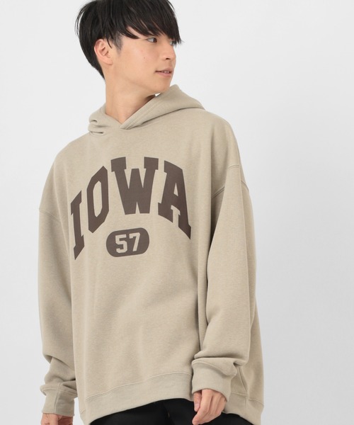 make a ray!（メイク ア レイ！）の「カレッジロゴ オーバーサイズ プリントプルパーカー/フーディー/裏起毛（パーカー・メンズ・ホワイト/ブラック/ベージュ/ネイビー/グレー/ブルー/グリーン/オートミール・M/L/XL）」の12枚目の写真