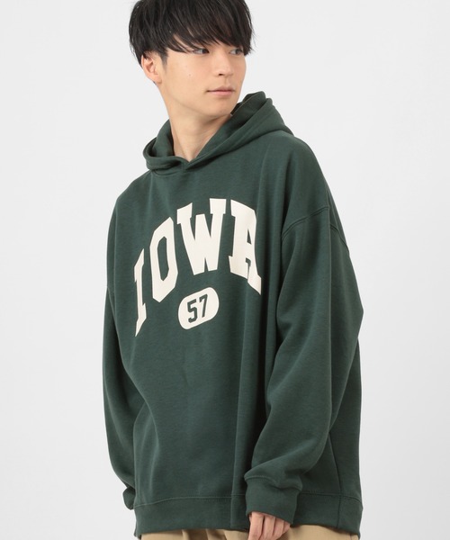 make a ray!（メイク ア レイ！）の「カレッジロゴ オーバーサイズ プリントプルパーカー/フーディー/裏起毛（パーカー・メンズ・ホワイト/ブラック/ベージュ/ネイビー/グレー/ブルー/グリーン/オートミール・M/L/XL）」の14枚目の写真