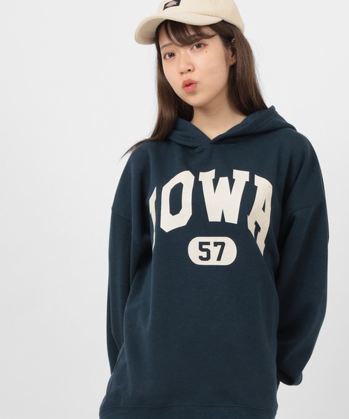 make a ray!（メイク ア レイ！）の「カレッジロゴ オーバーサイズ プリントプルパーカー/フーディー/裏起毛（パーカー・メンズ・ホワイト/ブラック/ベージュ/ネイビー/グレー/ブルー/グリーン/オートミール・M/L/XL）」の15枚目の写真