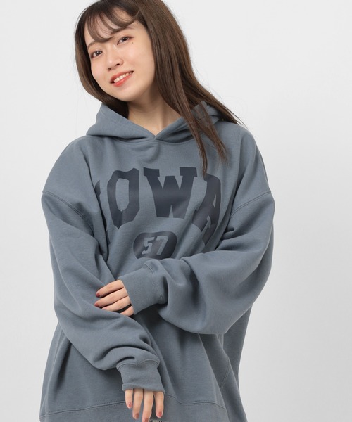 make a ray!（メイク ア レイ！）の「カレッジロゴ オーバーサイズ プリントプルパーカー/フーディー/裏起毛（パーカー・メンズ・ホワイト/ブラック/ベージュ/ネイビー/グレー/ブルー/グリーン/オートミール・M/L/XL）」の17枚目の写真