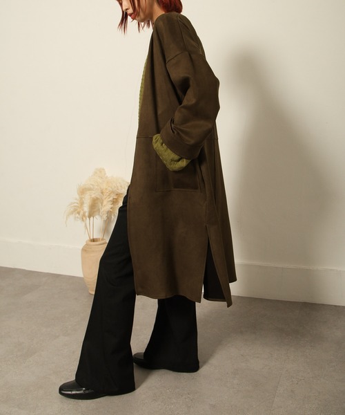 Chillfar（チルファー）の「ノーカラーガウン（ノーカラーコート・レディース・ブラック/ブラウン/グレイッシュベージュ/ベージュ系・FREE）」の2枚目の写真