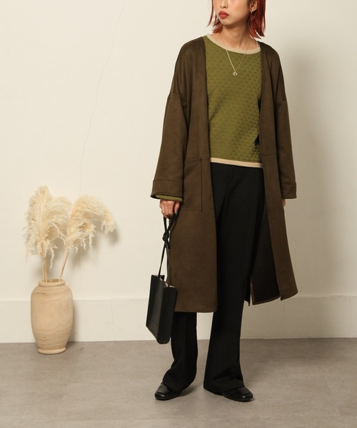 Chillfar（チルファー）の「ノーカラーガウン（ノーカラーコート・レディース・ブラック/ブラウン/グレイッシュベージュ/ベージュ系・FREE）」の21枚目の写真