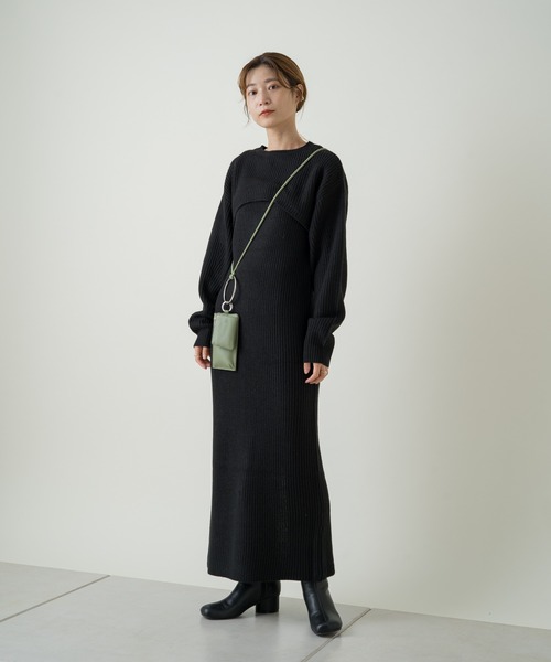 Kastane(カスタネ)の「【SETアイテム】クロップドニット×キャミワンピースSET(ワンピース・レディース・ブルー/ブラック・FREE)」の5枚目の写真